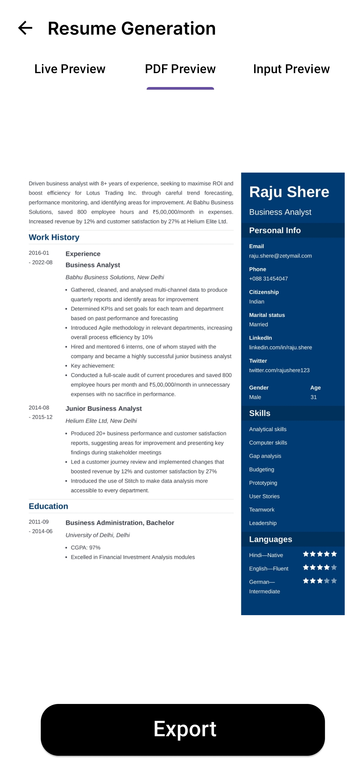 Reporite Resume Feature Screenshot